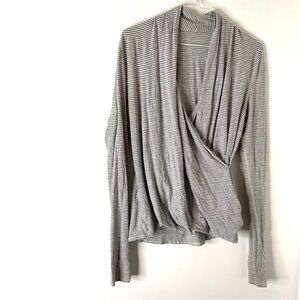 lululemon Stripe Long Sleeve Grey White Wrap Top